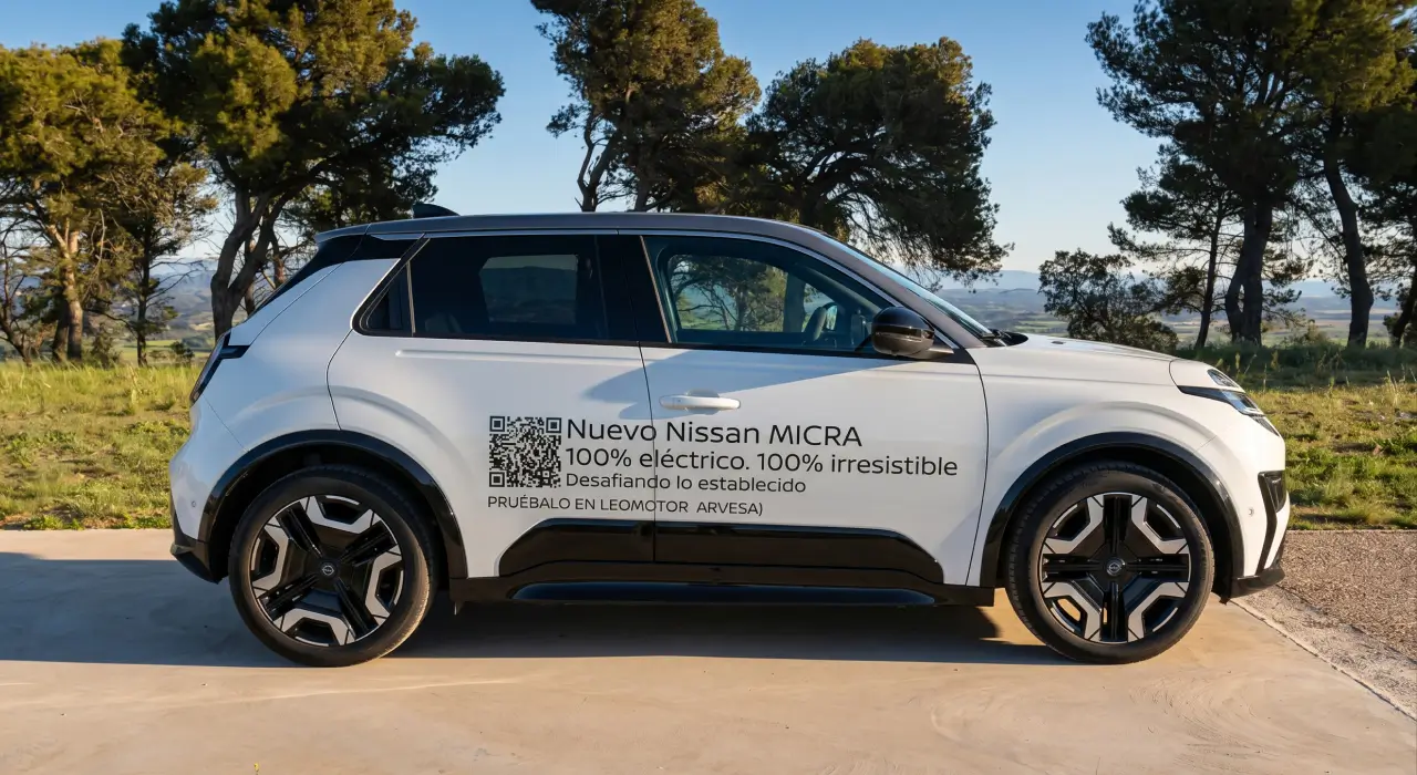 Nissan Micra eléctrico Tekna con las Cinco Villas al fondo